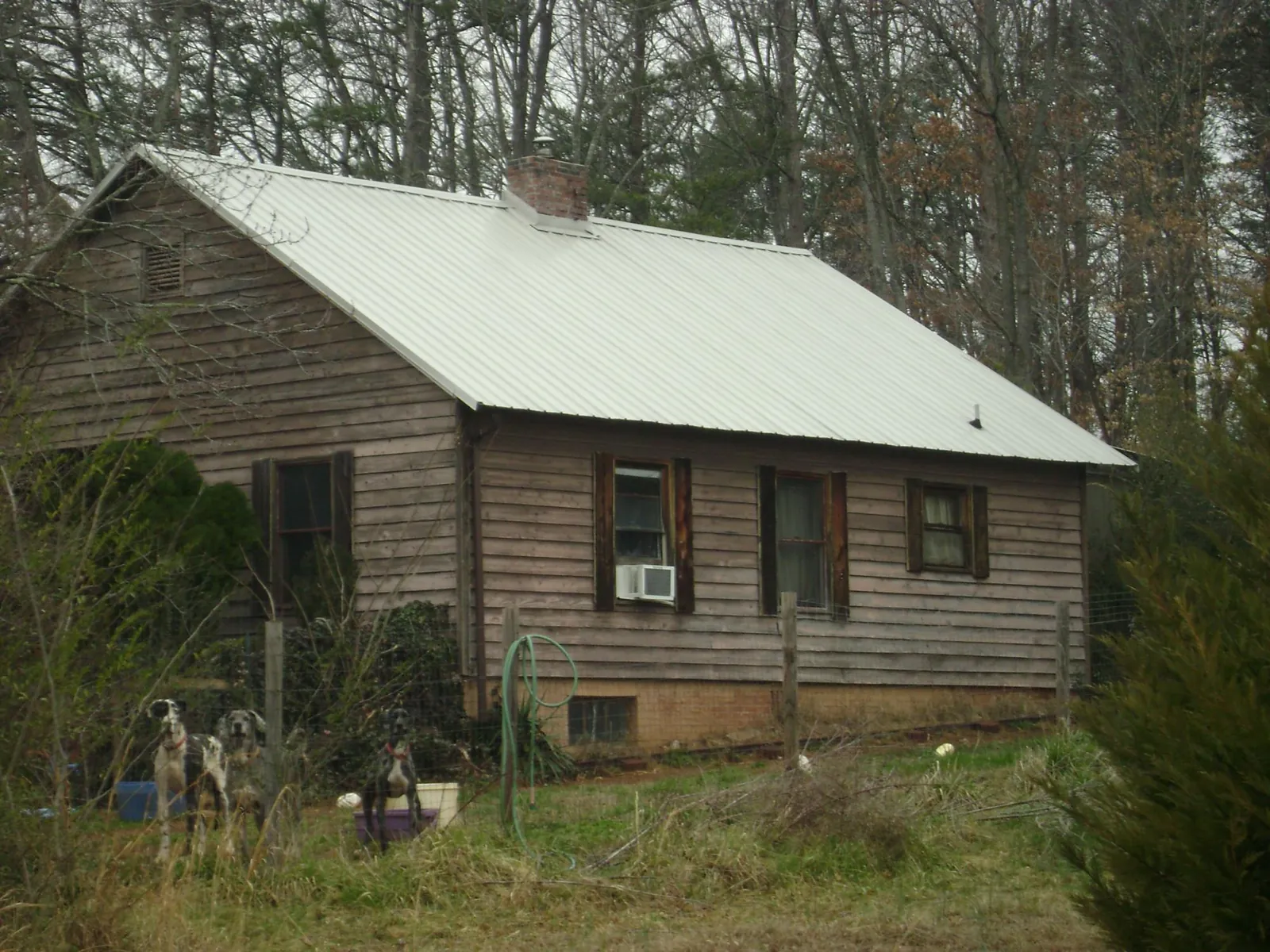 White metal roof on an old wood sided farmhouse, from a Metal Roof Installation job in Pricedale